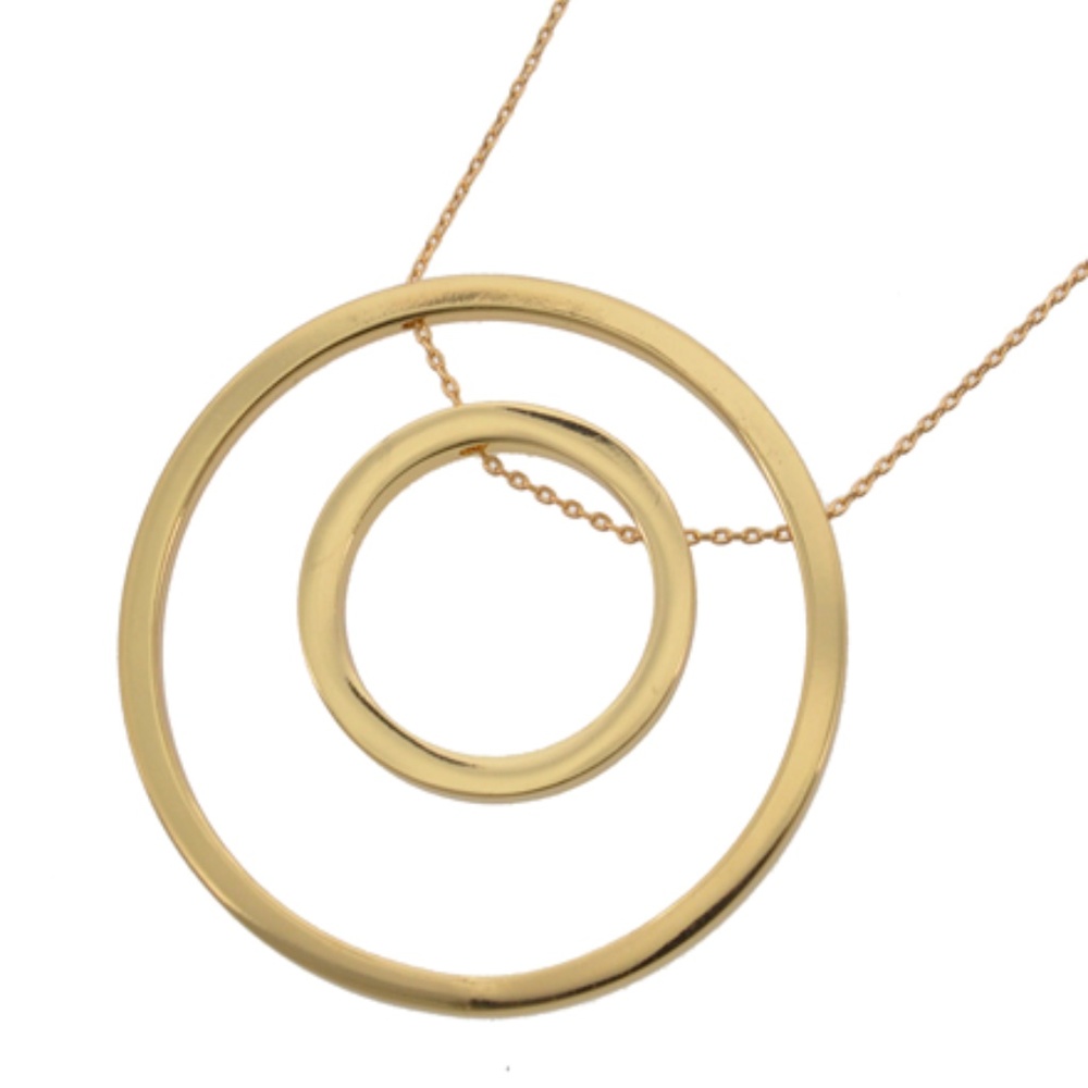 Long Gold tone double circle pendant